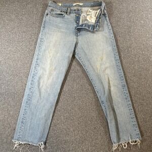 Levi's Wedgie Straight Jeans Womens Size 29 Light Wash Raw Hem Distressed